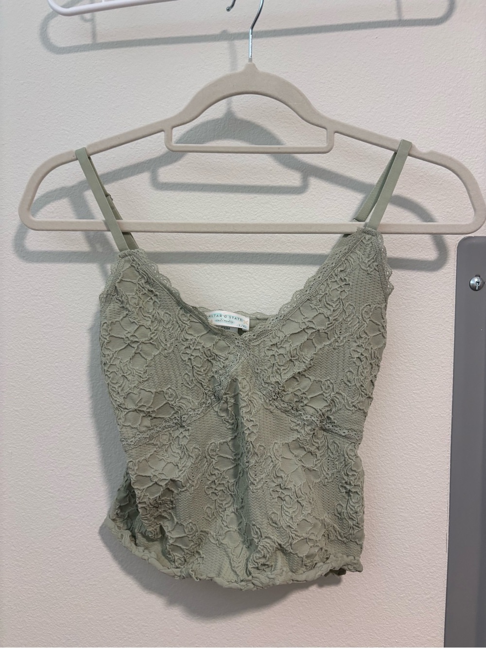Altar'd State Sage Green Lace Spaghetti Strap Cami